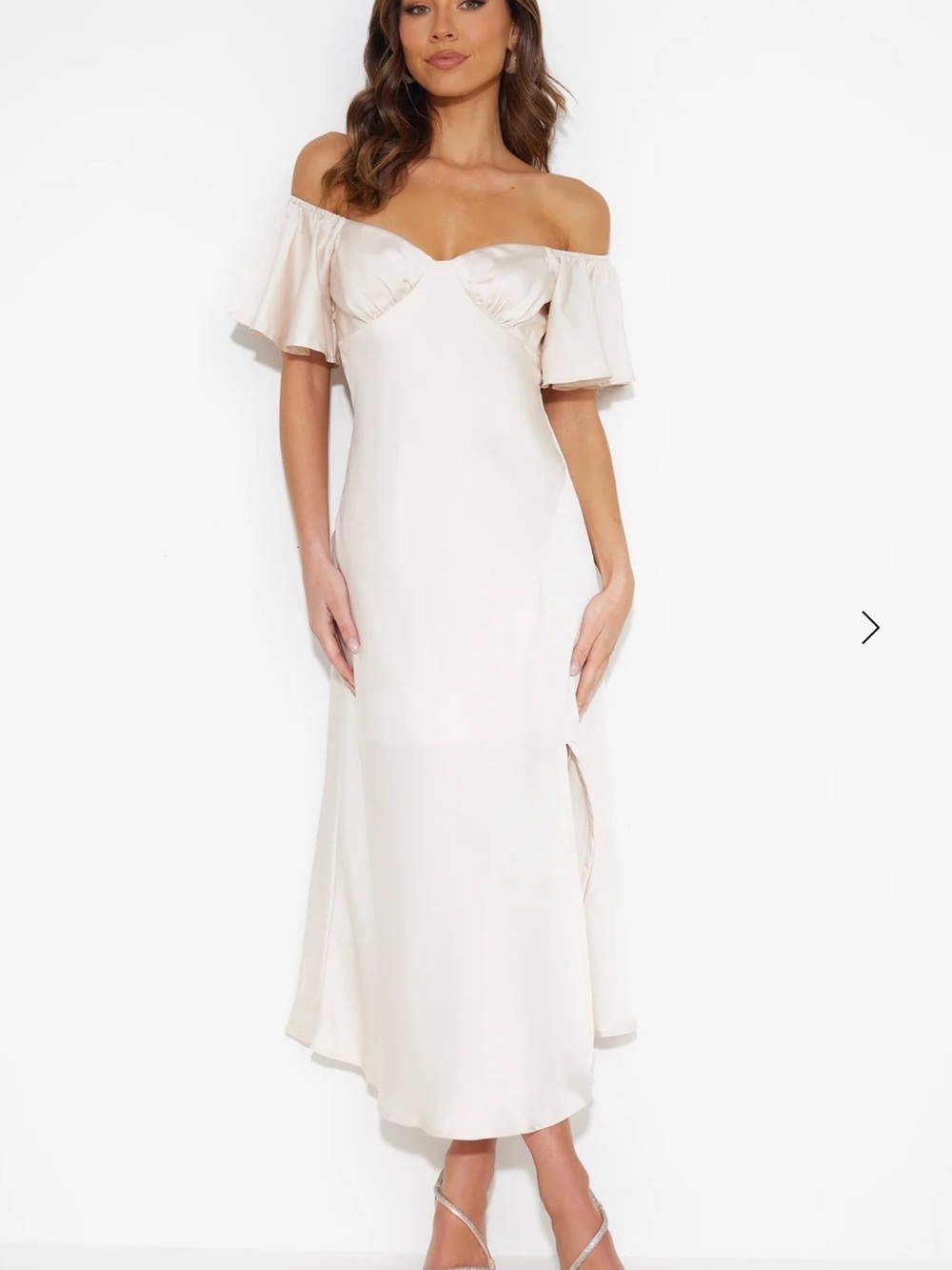 Hello Molly Cream Off-Shoulder Midi Dress